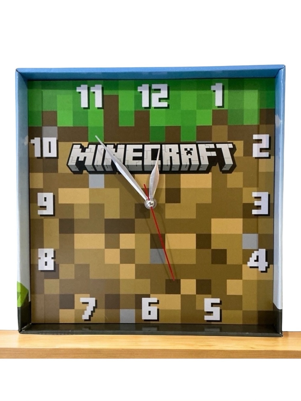 Minecraft Grass Block Square Wall Clock Gamer Home Decor 11 in Tan Green NEW